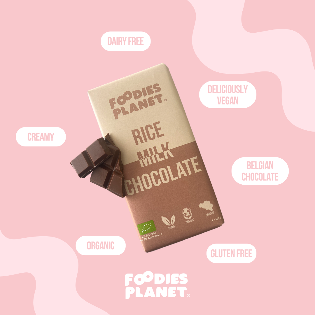 FOODIES-PLANET Rice Milk Chocolate is vegan, organic, creamy and glutenfree.