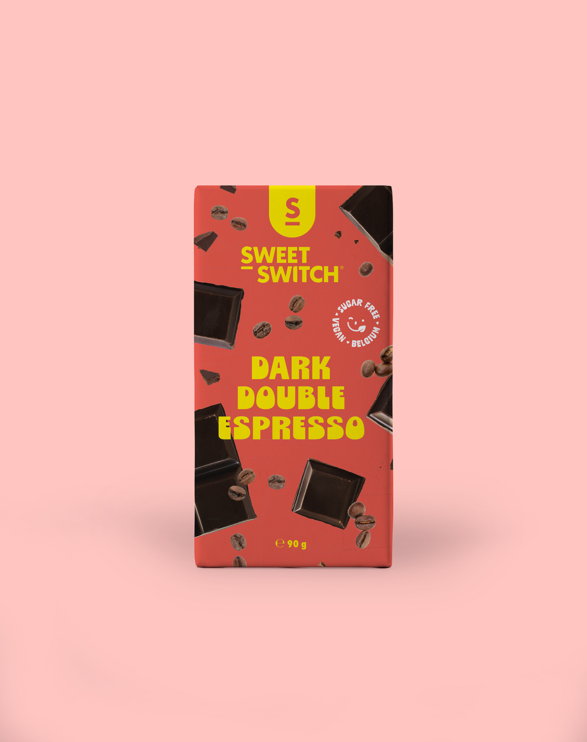 Box of Sweet Switch Dark Double Espresso on a pink background sugar free